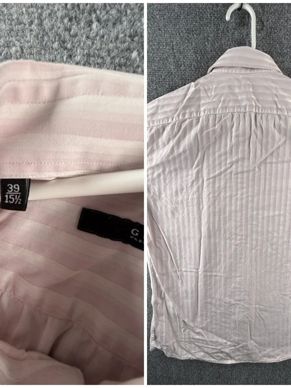 Gucci Italy Striped Pink White Long Sleeve Button Up Shirt Point Collar 15.5 Men